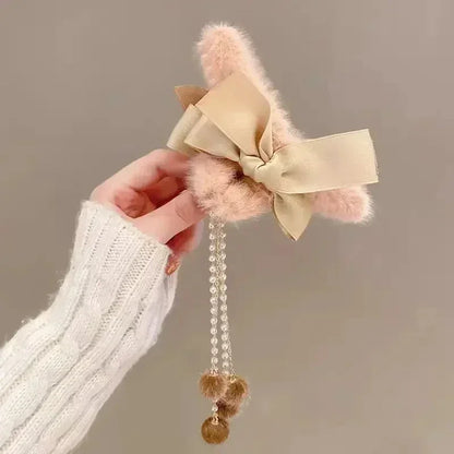 🎀 Plush Bow & Tassel Hair Claw Clips ✨ Cute Korean Style for Girls - Perfect Fall & Winter Accessory! 🦈