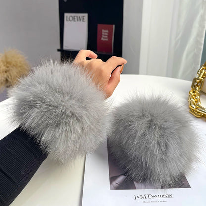 Fox Fur Cuff Arm Warmer For Women Real Fur Wristband Glove 🧣 Soft Cute Style