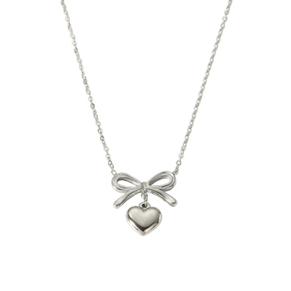 Kawaii Bow Heart Pendant Necklace 💖✨ | Dainty 18K Gold Plated Stainless Steel Jewelry for Women 🌟🎀