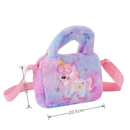 Kawaii Unicorn Plush Crossbody Purse 🦄✨ Fluffy Rainbow Handbag for Little Girls 🌈💖 Cute Cartoon Furry Shoulder Bag