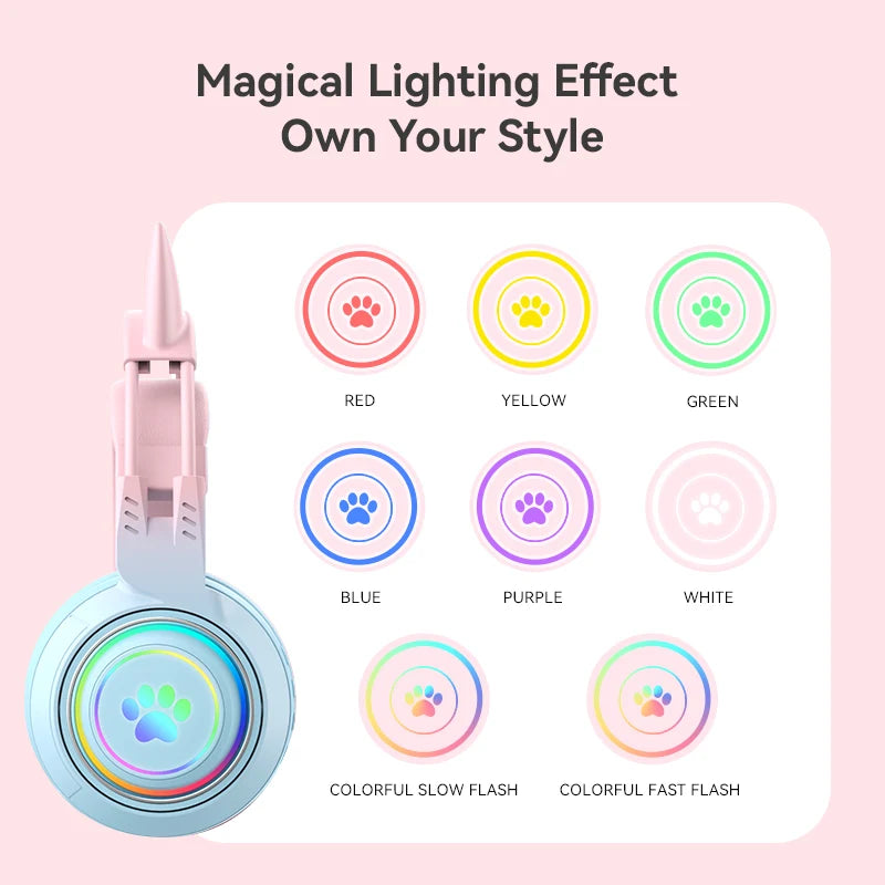 Kawaii Cat Ear Bluetooth Headphones 🎧✨ - Cute Antlers Gaming Headset with RGB Lights for Kids 🐾🦄