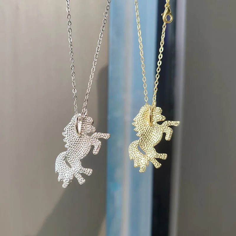 Kawaii Unicorn Pendant Necklace 🦄✨ - Adorable Rhinestone Horse Clavicle Chain for Girls 🎉💖 - Perfect Party Jewelry Gift!