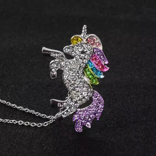 Kawaii Unicorn Pendant Necklace 🦄✨ - Adorable Rhinestone Horse Clavicle Chain for Girls 🎉💖 - Perfect Party Jewelry Gift!