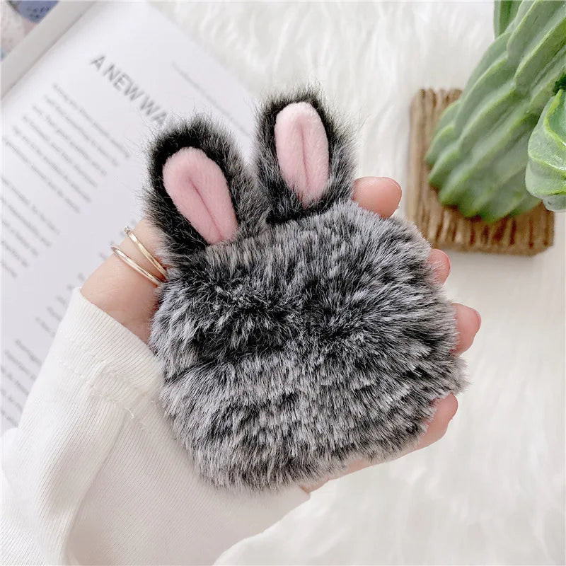 Kawaii Fluffy Bear & Bunny Silicone Case for Apple AirPods Pro 1 & 2 🐻🐰✨ - Adorable Earphone Cover for Girls in Autumn & Winter!