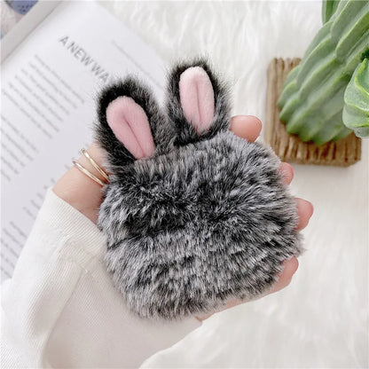 Kawaii Fluffy Bear & Bunny Silicone Case for Apple AirPods Pro 1 & 2 🐻🐰✨ - Adorable Earphone Cover for Girls in Autumn & Winter!