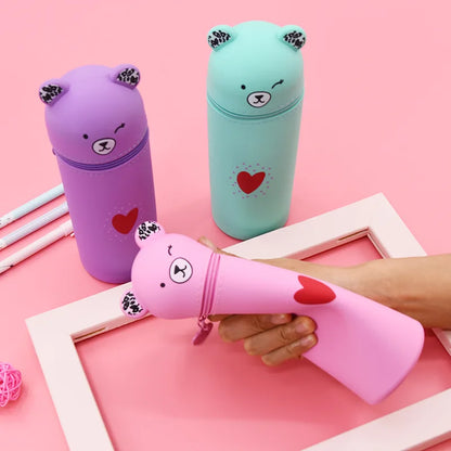 Kawaii Bear Silicone Pencil Case 🐻✨ | Cute & Portable Stationery Organizer with Large Capacity! 🎨✏️