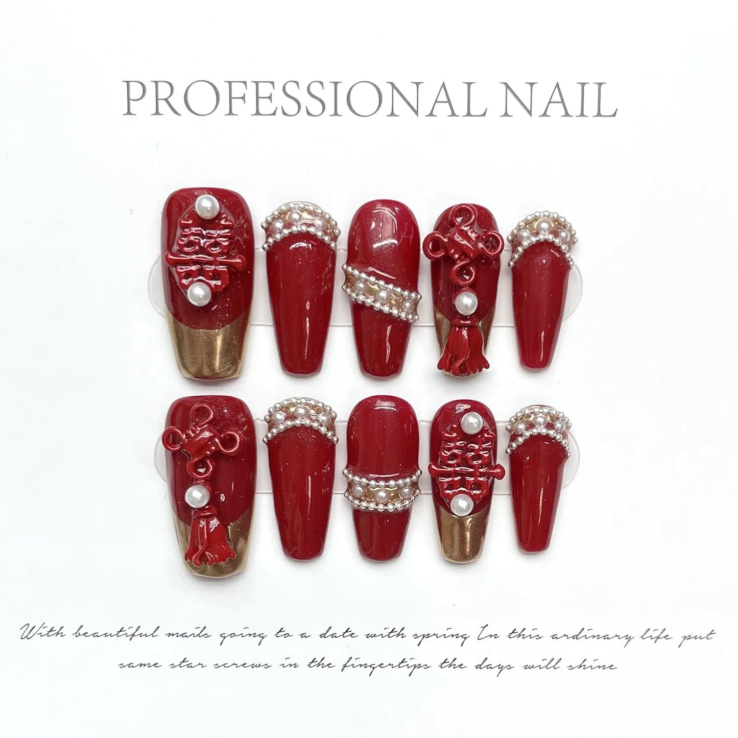 Kawaii Dragon & Phoenix Nail Art Set 🐉✨ | 10pcs Colorful Press-On Nails with Diamond & Gold Chain Decor 💖💅