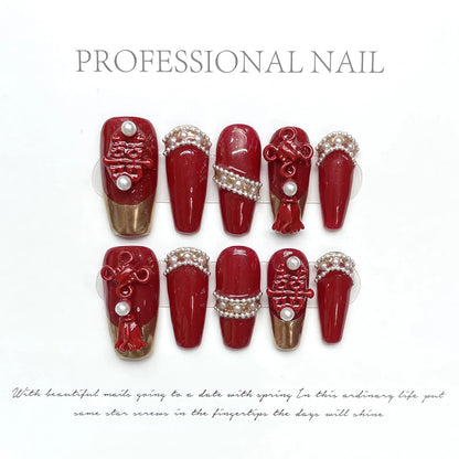 Kawaii Dragon & Phoenix Nail Art Set 🐉✨ | 10pcs Colorful Press-On Nails with Diamond & Gold Chain Decor 💖💅