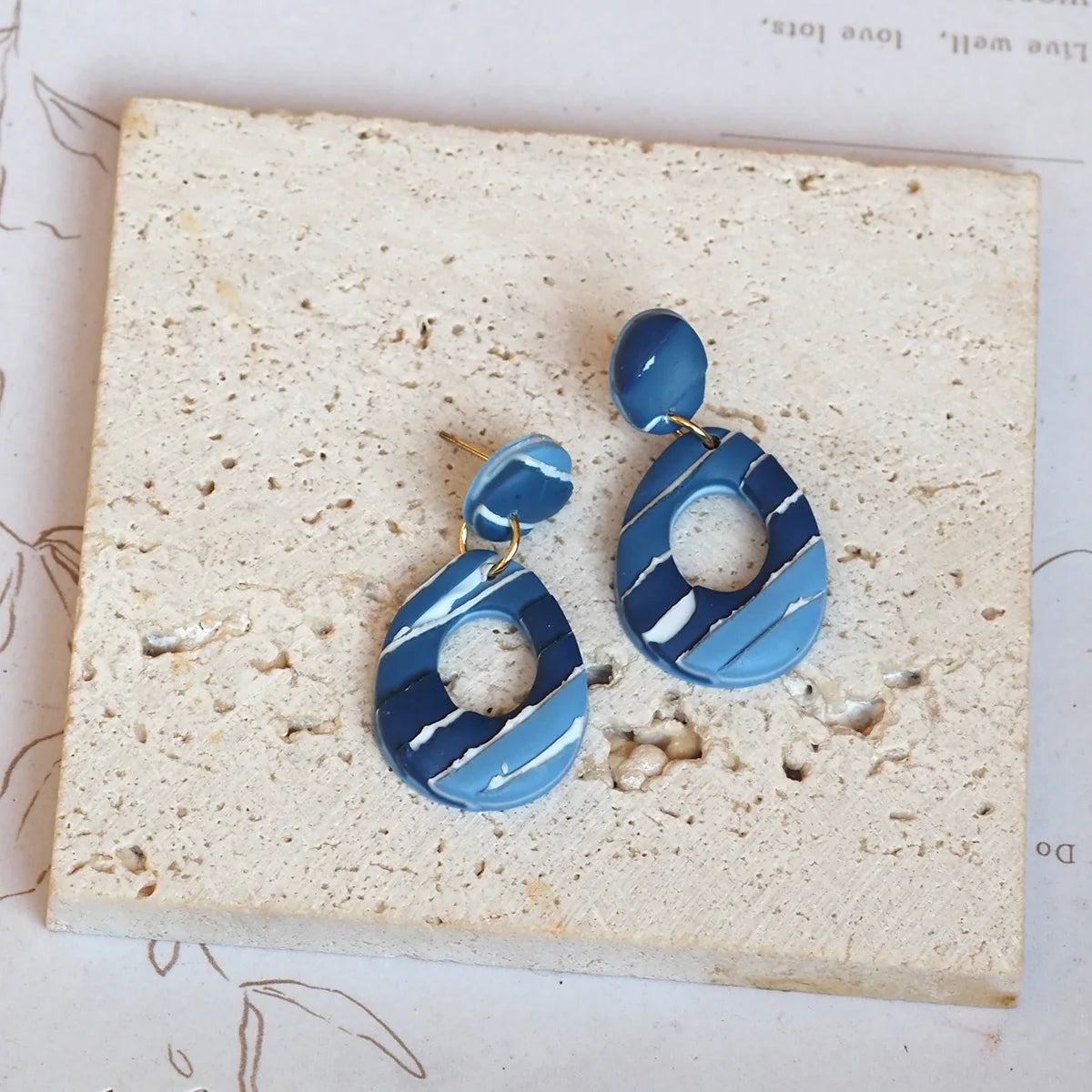 Navy Blue Flower Polymer Clay Dangle Earrings Cute For Women 💙✨