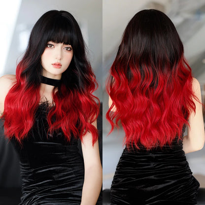 Kawaii Dreamy Sakura Pink Wavy Wig 🌸✨ | High-Density Curly Hair with Bangs for Sweet Girls 💖🎀