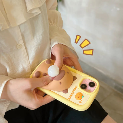 Adorable Kawaii Capybara Squishy Phone Case for iPhone 15/14/13/12/11 Pro Max 🐾💖 – Soft Silicone Bubble Blower Protection!