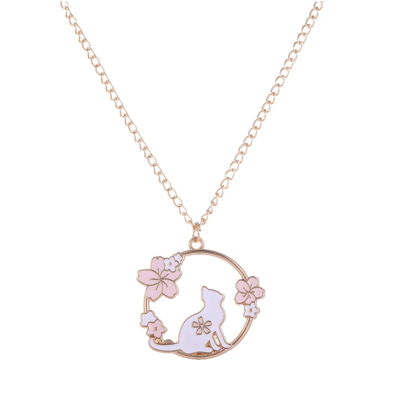 🐰✨ Adorable Sakura Bunny & Cat Pendant Necklace - Cute Charm for Trendy Ladies! 🌸💖 - Pixie Quill