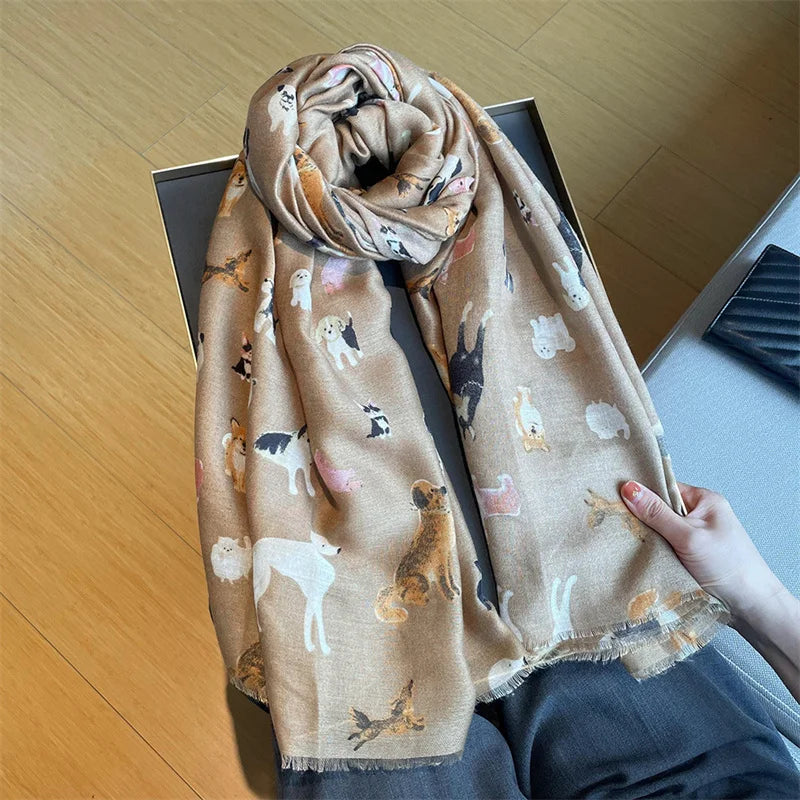 Charming Dachshund Pattern Fringe Scarf Hijab Soft Viscose Shawl Wrap 🐶✨