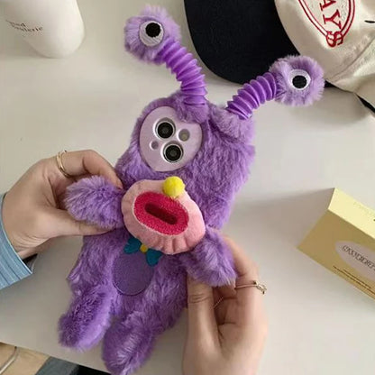 Kawaii Little Monster Plush Phone Case for iPhone 📱✨ - Soft, Glowing & Adorable! 🦖💖