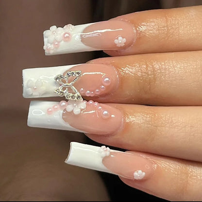 Kawaii Pink Bow Ballet Coffin Press-On Nails 🎀✨ - 24 Pcs Full Cover Magic!