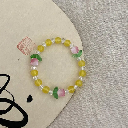 🌼 Kawaii Colorful Crystal Bead Bracelet ✨ Sweet Tulip Charm for Trendy Girls 💖 Aesthetic Jewelry Delight!