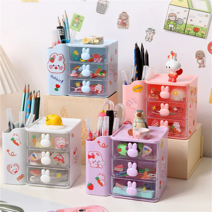 Kawaii Rabbit Desk Organizer 🐰✨ – Cute Multifunctional Drawer & Pencil Holder for Stylish Study Spaces! 🖍️📚