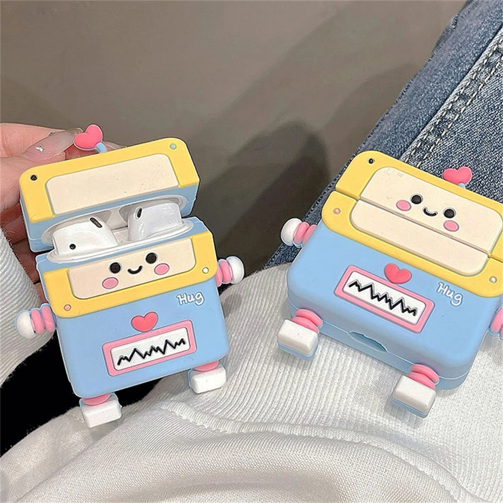 🥰 Adorable 3D Love Heart Robot Silicone Case for AirPods 💖 - Cute & Protective Cover for All Models! 🎧✨ - Pixie Quill