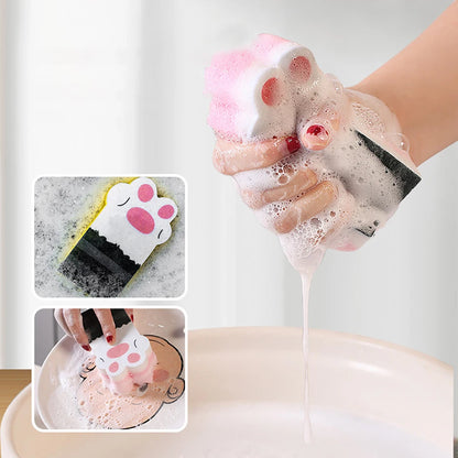 Kawaii Cat Paw Kitchen Scrub Sponges 🐾✨ - Heavy Duty Non-Scratch Dishwashing Pads (3PCS) for Fun & Effective Cleaning! 🧼💖