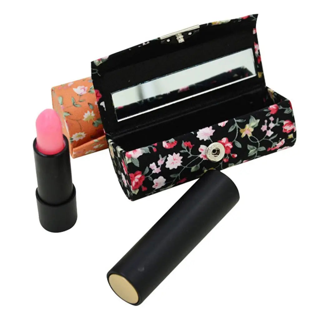 🌸 Kawaii Retro Lipstick Case ✨ Embroidered Flower Glam Box with Mini Mirror 💄 Cute Jewelry & Makeup Storage! 🌼