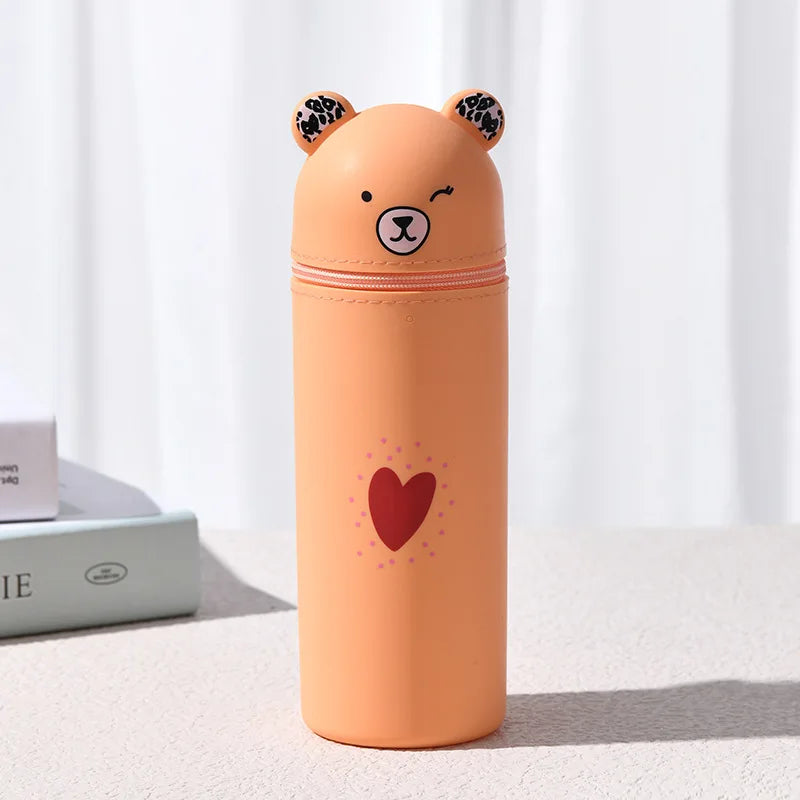 Bear Shaped Silicone Pencil Case Pen Holder For School Supplies Cute Storage 🐻✨