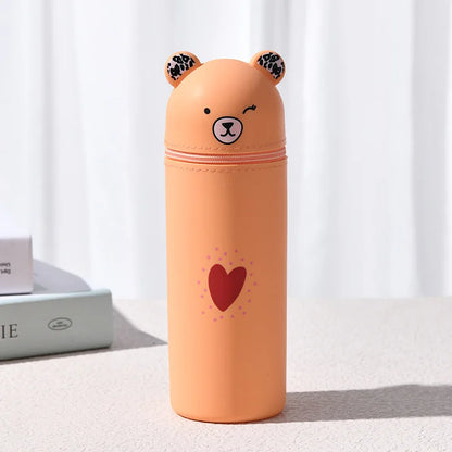 Bear Shaped Silicone Pencil Case Pen Holder For School Supplies Cute Storage 🐻✨