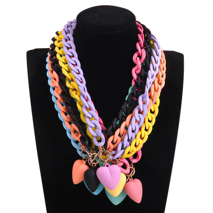 💖 Colorful Love Heart Choker Necklace 🌈 - Trendy Acrylic Pendant for Party Fun! 🎉