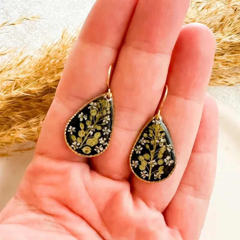 Pastel Pressed Flower Resin Drops Earrings 🌸 Elegant Geometric Jewelry For Women