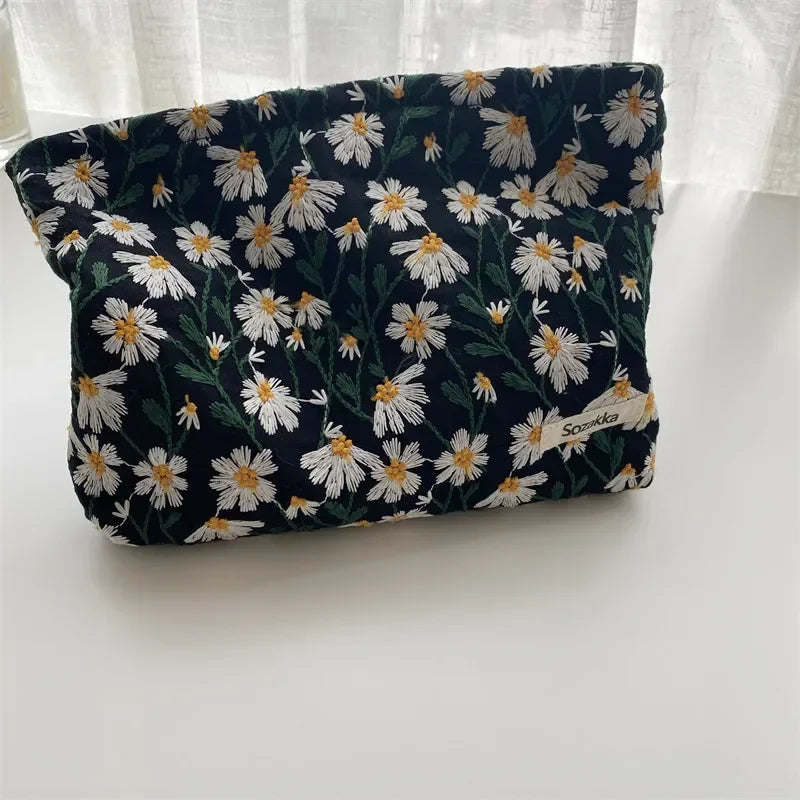 Kawaii Corduroy Floral Makeup Clutch Bag 🌸✨ | Cute Cosmetic Organizer for Women 🎀💄