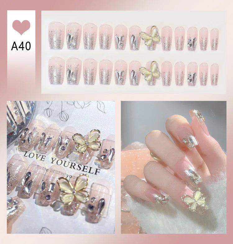 Kawaii Blush Pink 3D Bowknot & Pearl Press-On Nails 💖✨ | 24pcs Adorable Fake Nail Tips for Cute DIY Manicures!