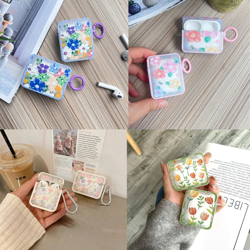 🌸 Cute Floral Silicone Case for AirPods 🌼 Stylish Earphone Cover with Keyring for Girls 🎀 - Pixie Quill