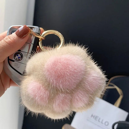 🐾 Cute Cat Paw Keychain Charm 🎀 Fluffy Love with Heart 💖 Imitation Mink Magic ✨