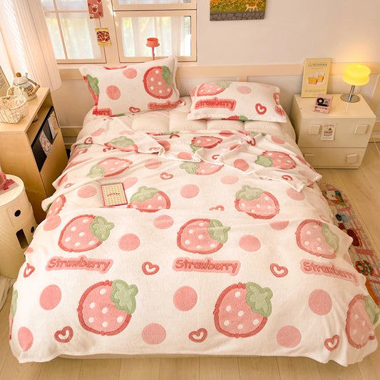 Cute Strawberry Dreams 🍓✨ Cozy Flannel Blanket for Kids - Perfect for Cuddles & Adventures! 🌟🛋️ - Pixie Quill