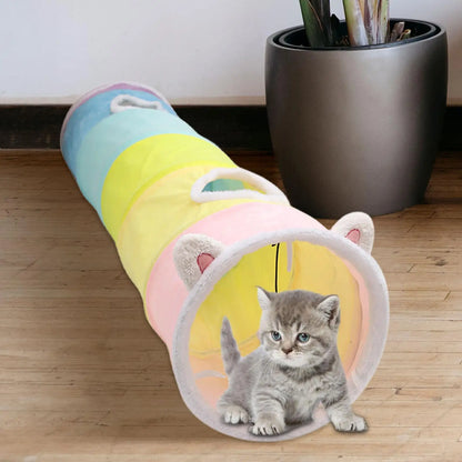 🌈 Rainbow Cat Tunnel Play Tube 🐾 47.2" Fun for Kittens & Small Pets! 🐇✨
