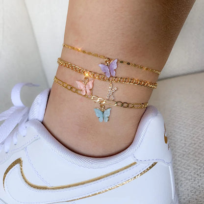 Kawaii Butterfly Initial A-Z Anklets 🌈✨ Waterproof Leg Chains for Trendy Girls | Cute Jewelry Gift for Parties 🦋💖