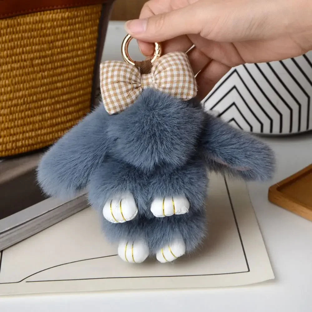 Plush Bunny Keychain Cute Bowknot Fur Rabbit Toy Charm 🐰✨