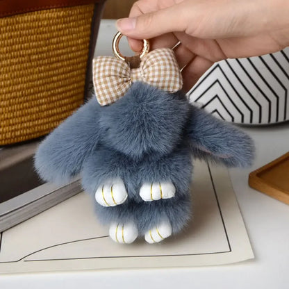 Plush Bunny Keychain Cute Bowknot Fur Rabbit Toy Charm 🐰✨