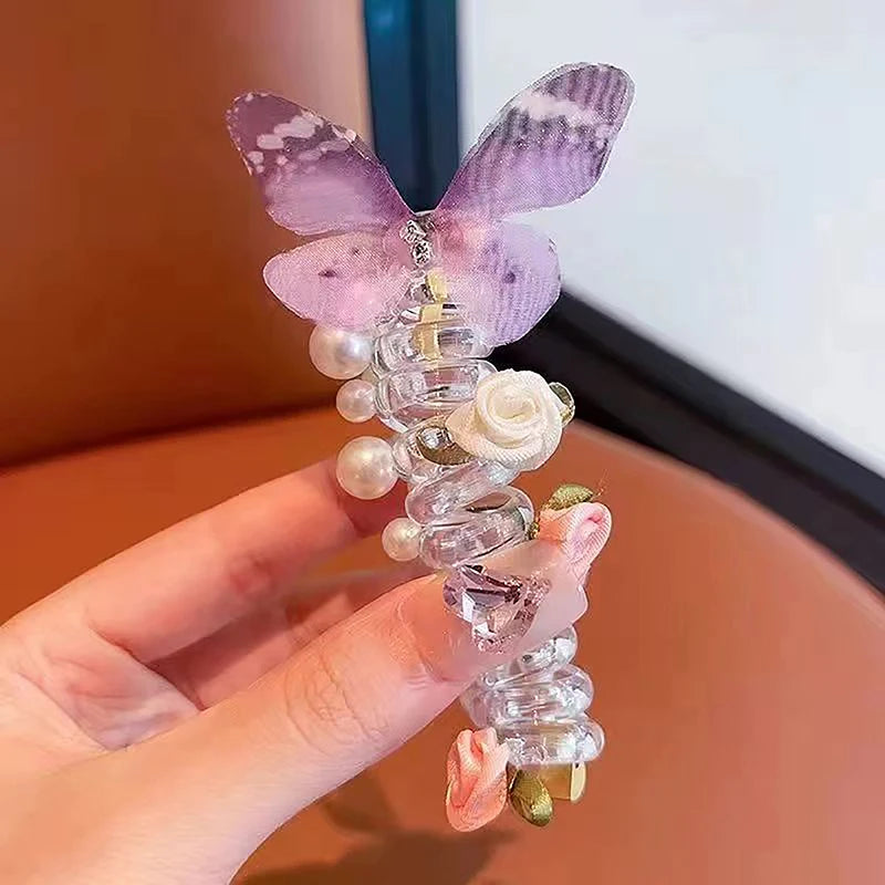 Kawaii Butterfly Hair Rope 🦋✨ | Sweet Floral Phone Line Ponytail Holder for Girls & Women 🌸🌟