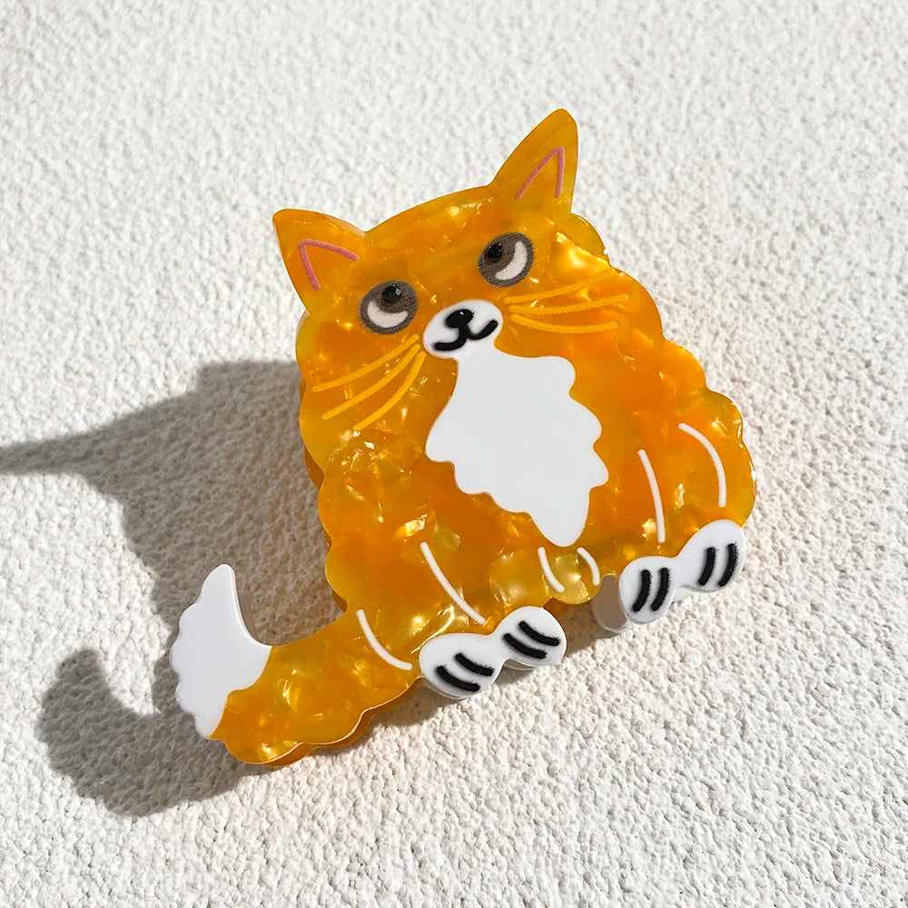Retro Leopard Cat Acetate Hair Claw Clip For Thick Hair Cute Floral Barrette 🐾✨