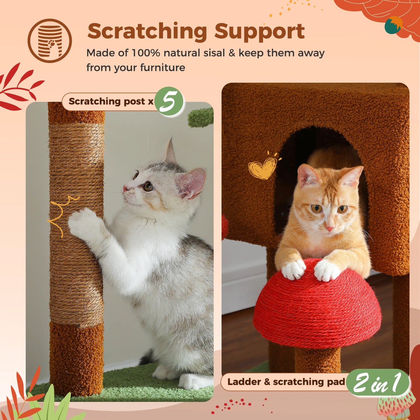 Floor To Ceiling Cat Tower With Adjustable Height, Condo, Hammock And Scratching Post 🐾 Brown Cozy Play Haven
