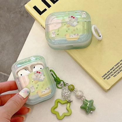 Cute Grass Puppy & Flower AirPods Case 🌼🐾 | Soft Silicone Cover with Adorable Dog Keychain for AirPods Pro 2, 1/2/3