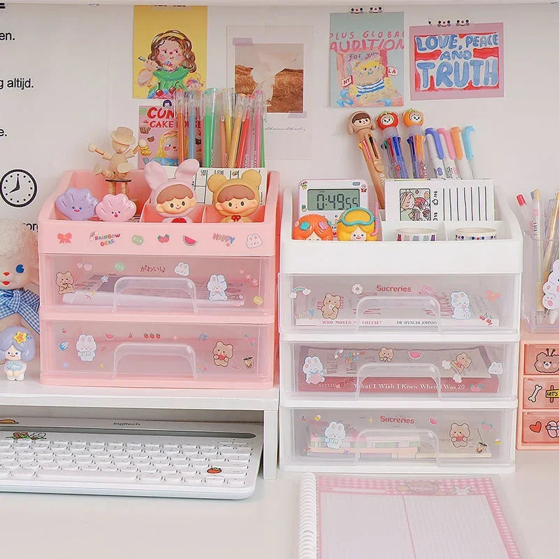 Kawaii Multi-Layer Drawer Organizer 🌟✨ | Cute Desktop Storage Box for School & Office Supplies 🖍️💖