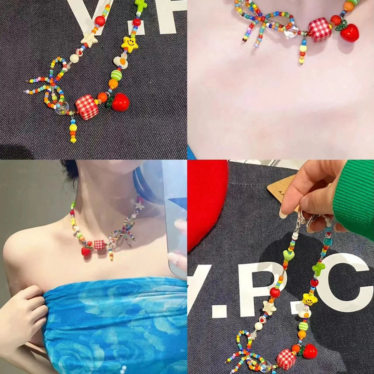 ✨ Cute Y2K Acrylic Bowknot Necklace 🌈 Colorful Beaded Charm for Trendy Women 🎀✨