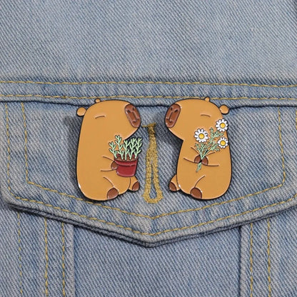 Kawaii Capybara Enamel Pins 🐾 Cute Animal Brooches for Bags & Shirts 🎒 Perfect Gift for Friends & Kids! 🌟