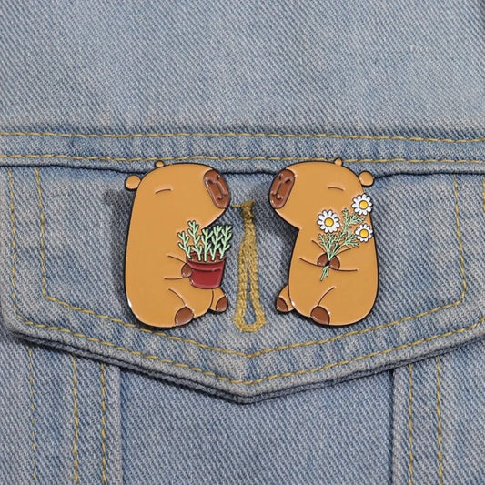 Kawaii Capybara Enamel Pins 🐾 Cute Animal Brooches for Bags & Shirts 🎒 Perfect Gift for Friends & Kids! 🌟