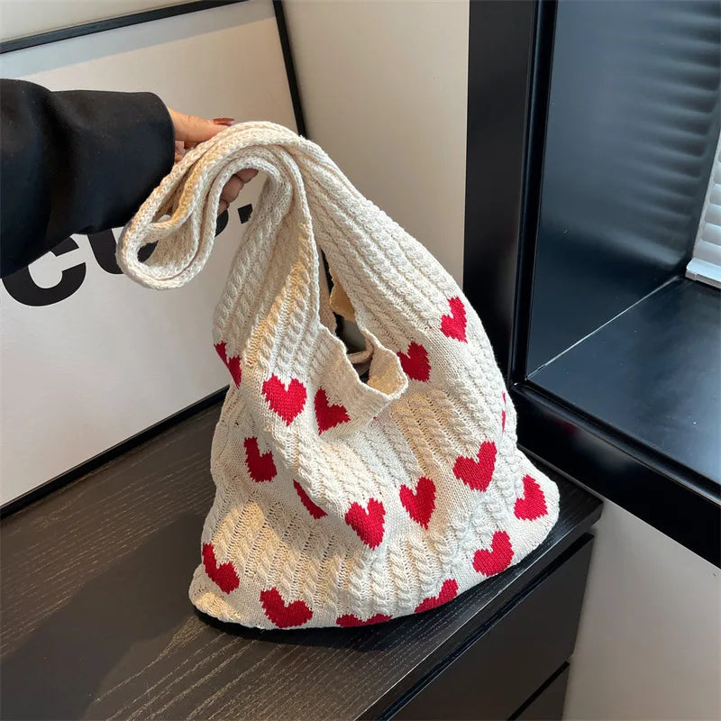 ❤️ Cute Crochet Heart Bags 🌊 Stylish Casual Beach Tote 🎉 Fun & Versatile Fashion Companion! 👜✨ - Pixie Quill