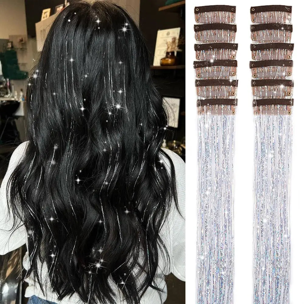 12 Pcs Clip In Hair Tinsel Pack Glitter Fairy Extensions For Women And Kids ✨