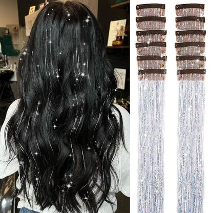 12 Pcs Clip In Hair Tinsel Pack Glitter Fairy Extensions For Women And Kids ✨