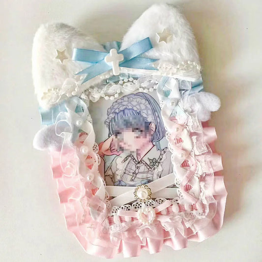 Adorable Plush Photocard Holder With 3 Inch Ribbon Lace Sleeve 💖 Card Keeper
