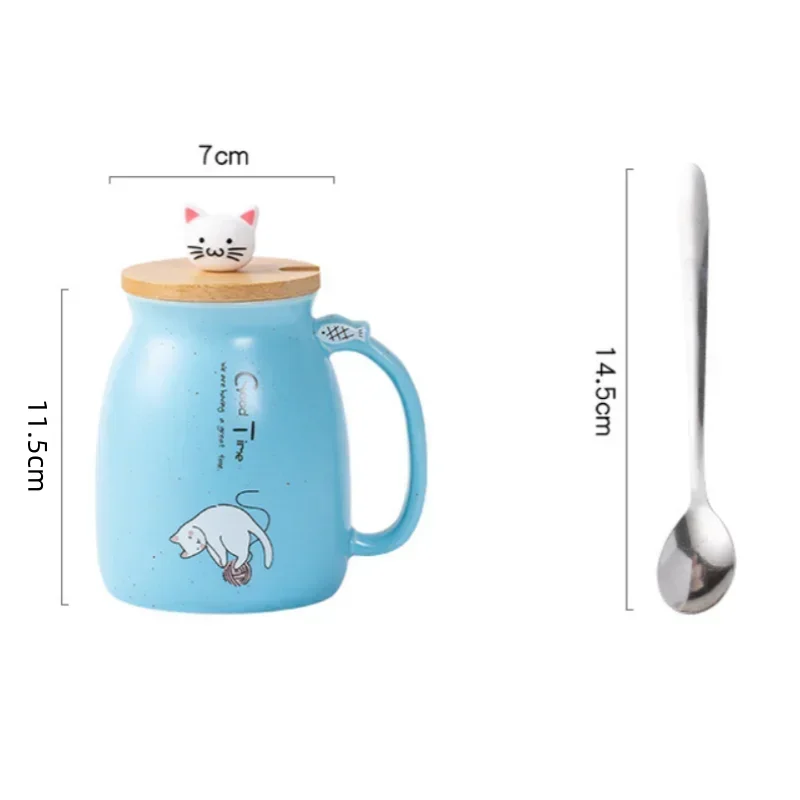 Kawaii Cat Ceramic Mug with Wooden Lid & Spoon 🐾💕 | Adorable Heat-Resistant Drinkware for Milk, Yogurt & More! 🍶✨